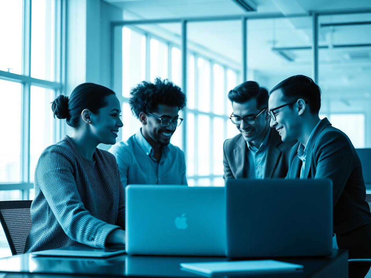 Technology team collaborating in a modern office
